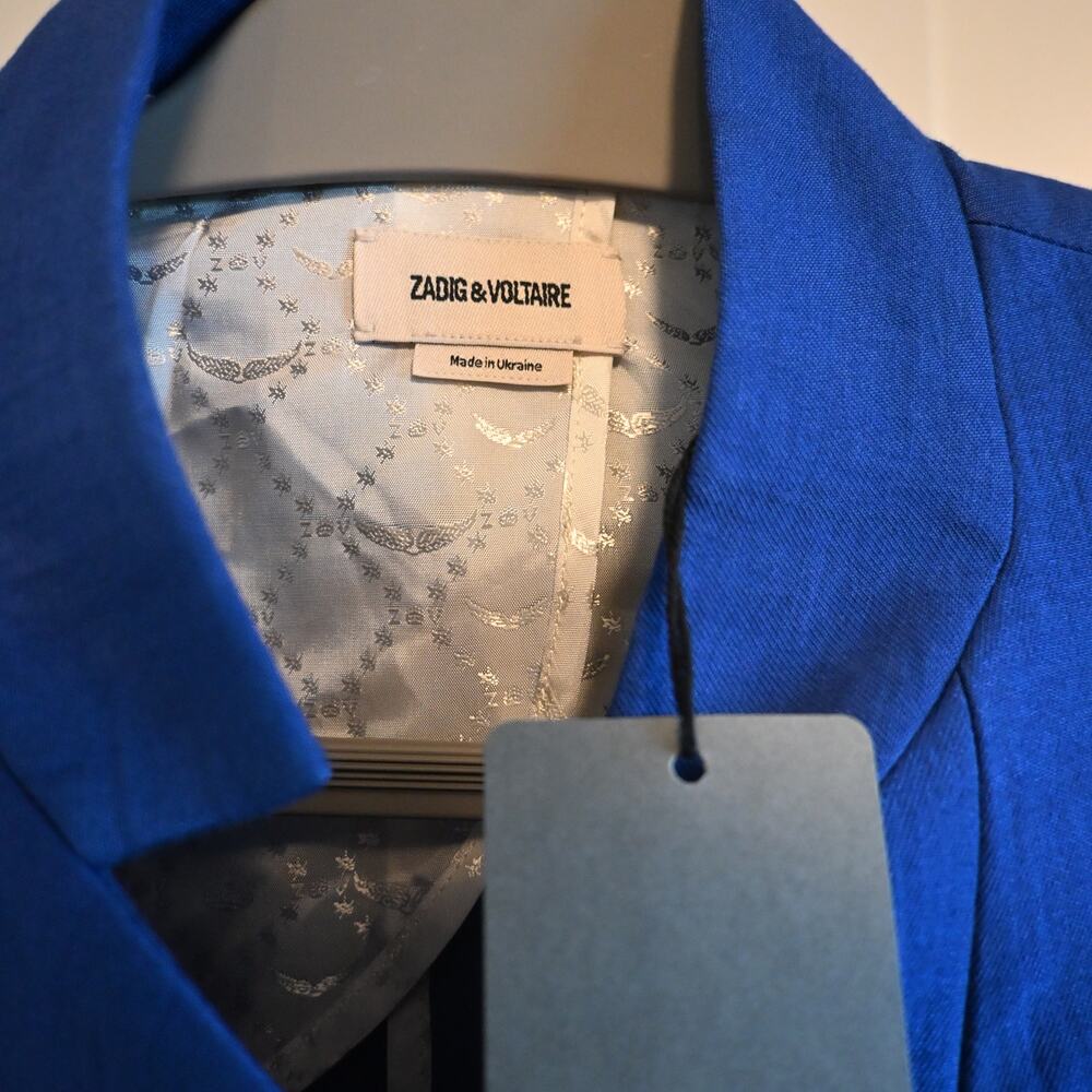 NWT: Zadig & Voltaire Very Open-front Linen Blend Blazer in Blue Saphire - Picture 6 of 16